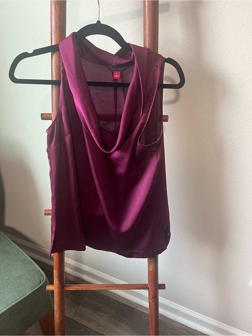 Vince Camuto Satin Cowl Neck Tank - Plum